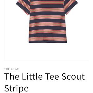 THE GREAT. Womens Tee - Navy and Orange Stripes